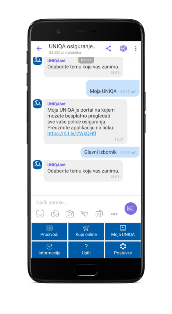 uniqa chatbot na viberu - screenshot